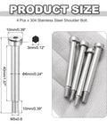 4 Pack 304 Stainless Steel Shoulder Bolts With 6mm Shoulder Diameter And 40mm Shoulder Length M5x0.8 Thread Hex Socket Heavy Duty