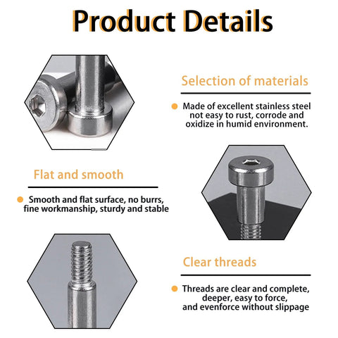 Product details of Five Pack 8mm Shoulder Bolts M6 Hex Socket Stainless Steel Rust Resistant Machine Screws with smooth finish and clear threads