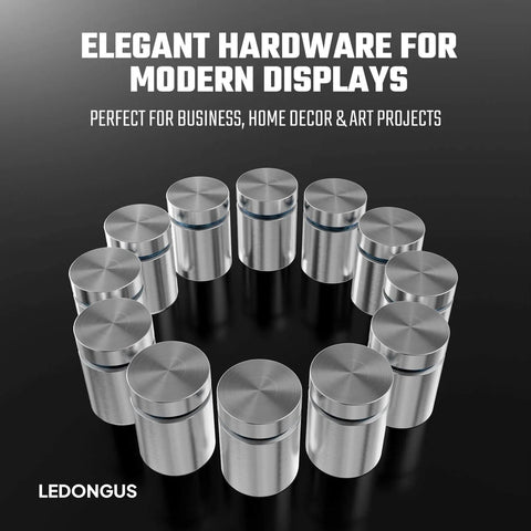 12 Pack Stainless Steel Standoff Screws With Wall Anchors And Rubber Pads For Sign Mounting Of Acrylic Signs Photo Frames And Advertising Boards Silver Three Quarter Inch By Nineteen Millimeter By Twenty Five Millimeter Durable Rustproof Indoor Outdoor displayed in a circle.