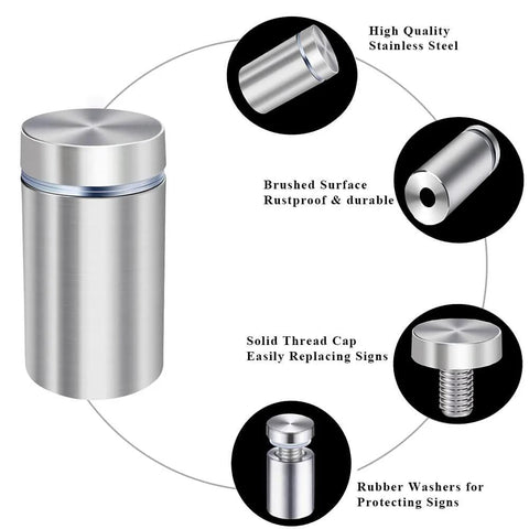 Brushed Nickel Stainless Steel Wall Sign Standoffs 1 Inch Diameter 2 Inch Length With 10mm Thread For Acrylic Signs Details