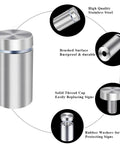 Half Inch Diameter Two Inch Stainless Steel Sign Standoffs Screws For Acrylic Wall Mounts 16 Pack Brushed Finish Rustproof