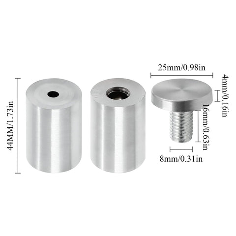 12 Pack Stainless Steel 1 Inch By 2 Inch Wall Sign Standoff Screws dimensions and silver finish details