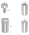 Half Inch Diameter Two Inch Stainless Steel Sign Standoffs Screws For Acrylic Wall Mounts 16 Pack showing different dimensions