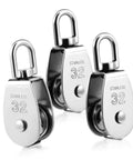 3pcs Stainless Steel Pulley Single Block Heavy Duty Cable Pulley for Rope Swivel Roller, front view