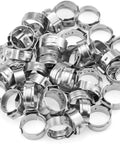 Fifty Pieces Stainless Steel 304 Single Ear Hose Clamps For Hoses From 10.8 To 13.3 Mm Three Eighths Inch Range Stepless Pinch Clamps