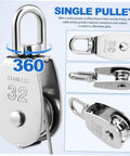 3pcs Stainless Steel Pulley Single Block Lifting Pulley Heavy Duty Cable Pulley Roller for Rope Rigging Block close-up