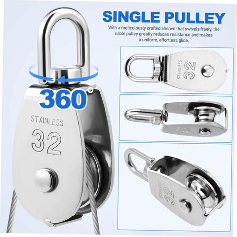 3pcs Stainless Steel Pulley Single Block Lifting Pulley Heavy Duty Cable Pulley Roller for Rope Rigging Block close-up