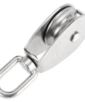 6 Pack M50 Single Pulley Block, 304 stainless steel lifting wire crane pulley roller with swivel hook for 0.5 in wire rope, side view