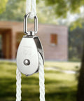 Close-up of 6 Pack M50 Single Pulley Block, 304 stainless steel lifting wire crane pulley roller, outdoor installation