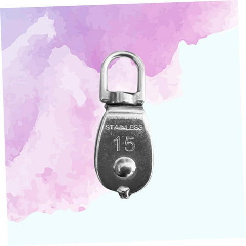 Front view of 35kg Stainless Steel Pulley Single Sheaved Capacity Movable Pulley Block Wheel Swivel with '15' engraved.