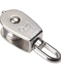 Stainless steel single sheave pulley for lifting and rigging, made from 304 stainless steel with a 25mm pulley wheel.