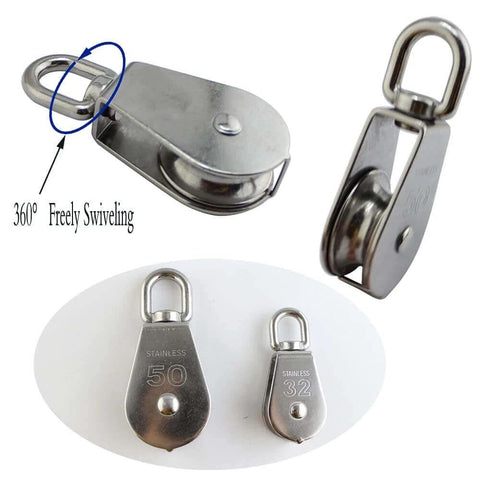 Stainless Steel M32 Pulley Steel Wire Pulley Single Wheel Swivel Lifting Pulley Single Sheave Block For Wire Rope Wheel 2pcs