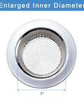 Top view of a Two Pack Stainless Steel Sink Strainers For Most Kitchen Drain Baskets 4.5 Inch Outer Diameter with enlarged inner diameter