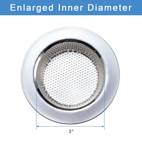Top view of a Two Pack Stainless Steel Sink Strainers For Most Kitchen Drain Baskets 4.5 Inch Outer Diameter with enlarged inner diameter
