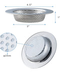 Two Pack Stainless Steel Sink Strainers For Most Kitchen Drain Baskets 4.5 Inch Outer Diameter Upgraded Double Layer Safe Design