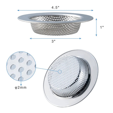 Two Pack Stainless Steel Sink Strainers For Most Kitchen Drain Baskets 4.5 Inch Outer Diameter Upgraded Double Layer Safe Design