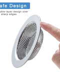 Two Pack Stainless Steel Sink Strainers For Most Kitchen Drain Baskets 4.5 Inch Outer Diameter Upgraded Double Layer Safe Design