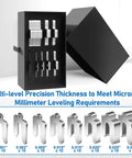 80 Piece Size A 2 By 2 Inch Stainless Steel Slotted Shim Go To Pro Grade Shop Kit with Box shown open with shims visible.