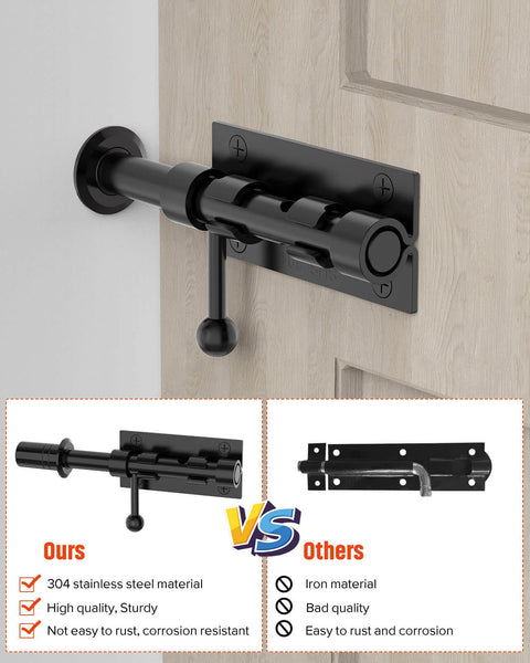 Securely latch gates with a heavy duty slide bolt gate latch in 304 stainless steel with a durable black electroplating finish