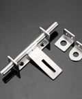 Sliding Bolt Gate Latch with Padlock Hole Heavy Duty 304 Stainless Steel Barrel Door Latch Brushed Finish Built Tough for Exterior Use Rust Proof Extra Security Hasp Ideal for Fences Gates and Barn Doors on a black surface with mounting hardware