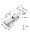 Door Latch Sliding Lock for Doors Stainless Steel with mounting dimensions and screws shown, ideal for bathroom and bedroom doors.