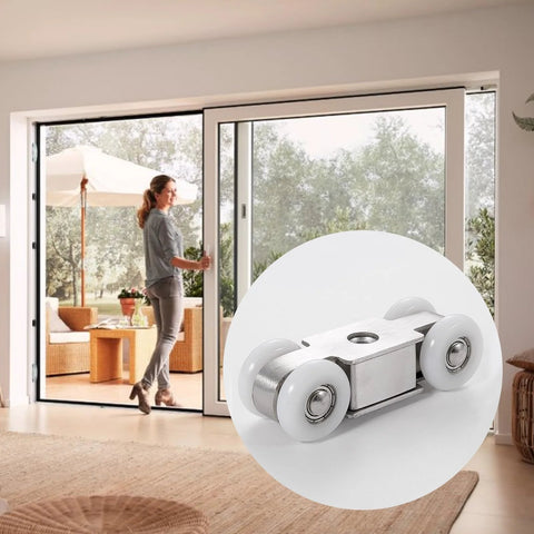 Stainless Steel Heavy Duty Sliding Patio Door Rollers With Ball Bearing Wheel Pulley For Wood Aluminum Or Vinyl Doors 2.79 by 0.98 Inch Replacement Roller Assembly 1 Pack Durable Waterproof Corrosion Resistant For Smooth Quiet Operation shown installed in patio door