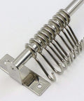 Close-up of Kitchen Sliding Hooks, Stainless Steel Hanging Rack Rail Organize Kitchen Utensil Removable S Hook, wall-mounted.