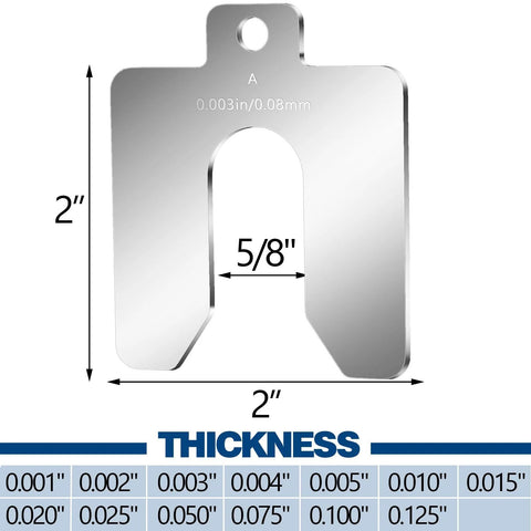 260 Piece 2 By 2 Inch Stainless Steel Slotted Shim Set With Storage Box 13 Thicknesses From 0.001 To 0.125 Inches