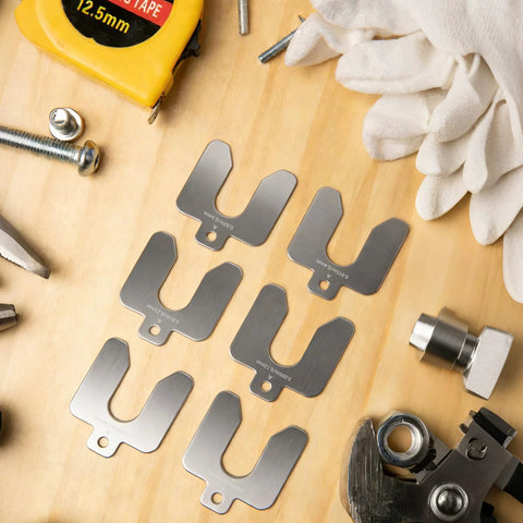 156 Piece Size A 2x2 Stainless Steel Slotted Shim Kit with tools, suitable for furniture DIY, machinists, motor shops leveling.