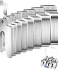 80 Piece Size C Slotted Shims Kit 4 Inch By 4 Inch Stainless Steel Precision Shims with storage box, eight thicknesses displayed.