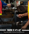 Workers using 80 Piece Size C Slotted Shims Kit 4 Inch By 4 Inch Stainless Steel Precision Shims for leveling in shop