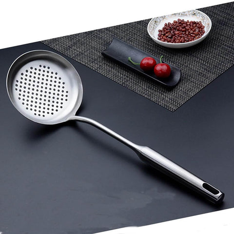 Slotted Skimmer Spoon With 304 Stainless Steel Build And Ergonomic Wooden Handle, Heat Resistant, Heavy Duty, Kitchen Strainer Ladle