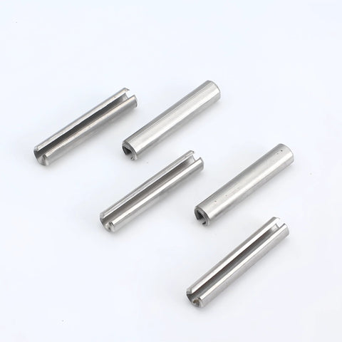 M2.5 X 12mm Slotted Spring Pins, 304 Stainless Steel, high strength roll pins, corrosion resistant, suitable for DIY projects.