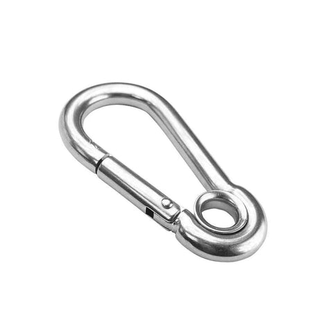 Stainless Steel Snap Hook Carabiner Clip With Eyelet M8, Five Sixteenth Inch, Three Inch Length, 400 Lb Load, Corrosion Resistant