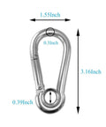 Stainless Steel Snap Hook Carabiner Clip With Eyelet M8, Five Sixteenth Inch Opening, Three Inch Length, 400 Lb Working Load, Front View