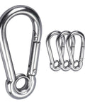 Stainless Steel Snap Hook Carabiner Clip With Eyelet M8, Five Sixteenth Inch Opening, Three Inch Length, 400 Lb Working Load, Four Pack