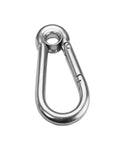 Stainless Steel Snap Hook Carabiner Clip With Eyelet M8, Five Sixteenth Inch Opening, Three Inch Length, Corrosion Resistant