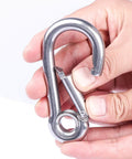 Stainless Steel Snap Hook Carabiner Clip With Eyelet M8, Five Sixteenth Inch Opening, Three Inch Length, 400 Lb Working Load, Four Pack