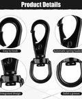 Stainless Steel Swivel Eye Snap Hook 2.7 Inch Heavy Duty Clips 5 Pack for Flagpole Rope Bird Feeders Pet Chains Dog Tie Out Cable and Keychains Anti Tangle 360 Degree Rotation image showing product details and features.