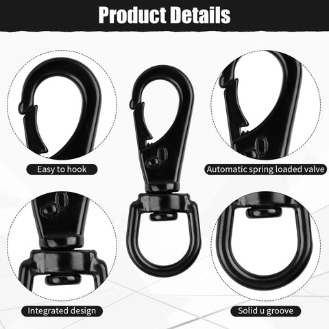 Stainless Steel Swivel Eye Snap Hook 2.7 Inch Heavy Duty Clips 5 Pack for Flagpole Rope Bird Feeders Pet Chains Dog Tie Out Cable and Keychains Anti Tangle 360 Degree Rotation image showing product details and features.