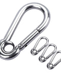 Stainless Steel Snap Hook Carabiner Clip With Eyelet M8, Five Sixteenth Inch Opening, Three Inch Length, 400 Lb Working Load, Four Pack