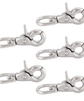 Five stainless steel trigger swivel snap hooks, 65mm, marine-grade, polished finish