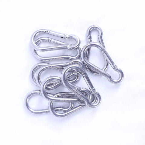 2.4 Inch 304 Stainless Steel Spring Snap Hook Heavy Duty 264 Pound Load Capacity Quick Release Clip Pack Of 10 in a pile view