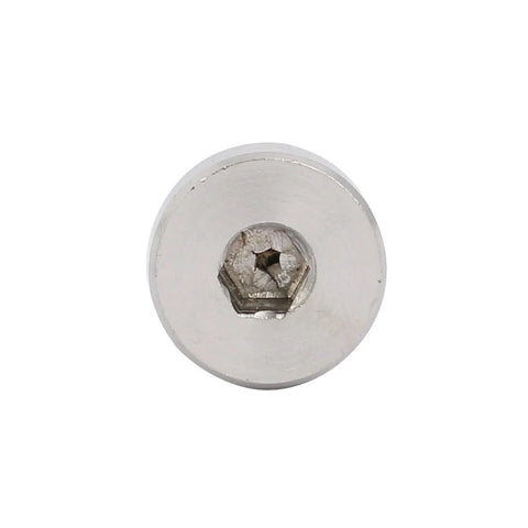 Top view of Heavy Duty Hex Socket Shoulder Bolt Set by Uxcell, silver tone, 304 stainless steel, 10mm diameter, 60mm length, M8 thread, 2 pack.