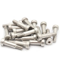 Pile of Heavy Duty 304 Stainless Steel Hex Socket Shoulder Bolts Pack Of 30 6mm X M5 X 15mm with socket cap head, silvery finish.