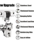 Close-up of stainless steel 24 Pack Half Inch Overlay Soft Close Cabinet Hinges with features like dampening buffer and thickened material