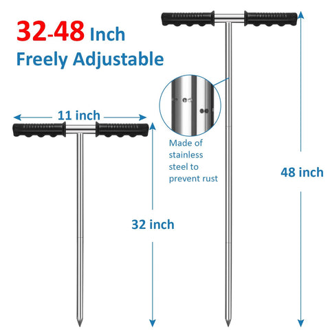 Stainless Steel Soil Probe Rod 32 To 48 Inch Adjustable Ground Rod Tool With T Handle And Sharp Tip For Locating Septic Tanks