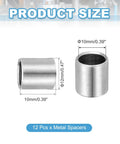 Built Tough 12 Pack Stainless Steel Spacers Set With 10mm ID By 12mm OD By 10mm Height, side and front view with dimensions shown