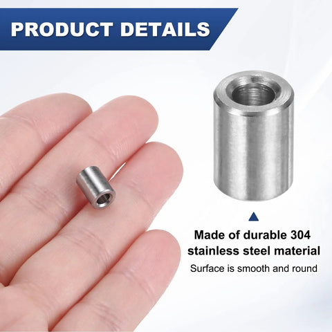 Person holding a small 10 Pcs M3 304 Stainless Steel Spacer 3mm ID By 6mm OD By 8mm Length Standoff Bushing Plain Finish Silver