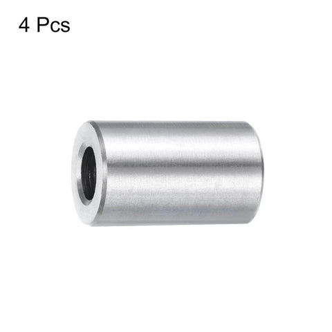 Side view of a stainless steel spacer from a set of four with 5/16 inch bore, 5/8 inch outer diameter, 1 inch length.